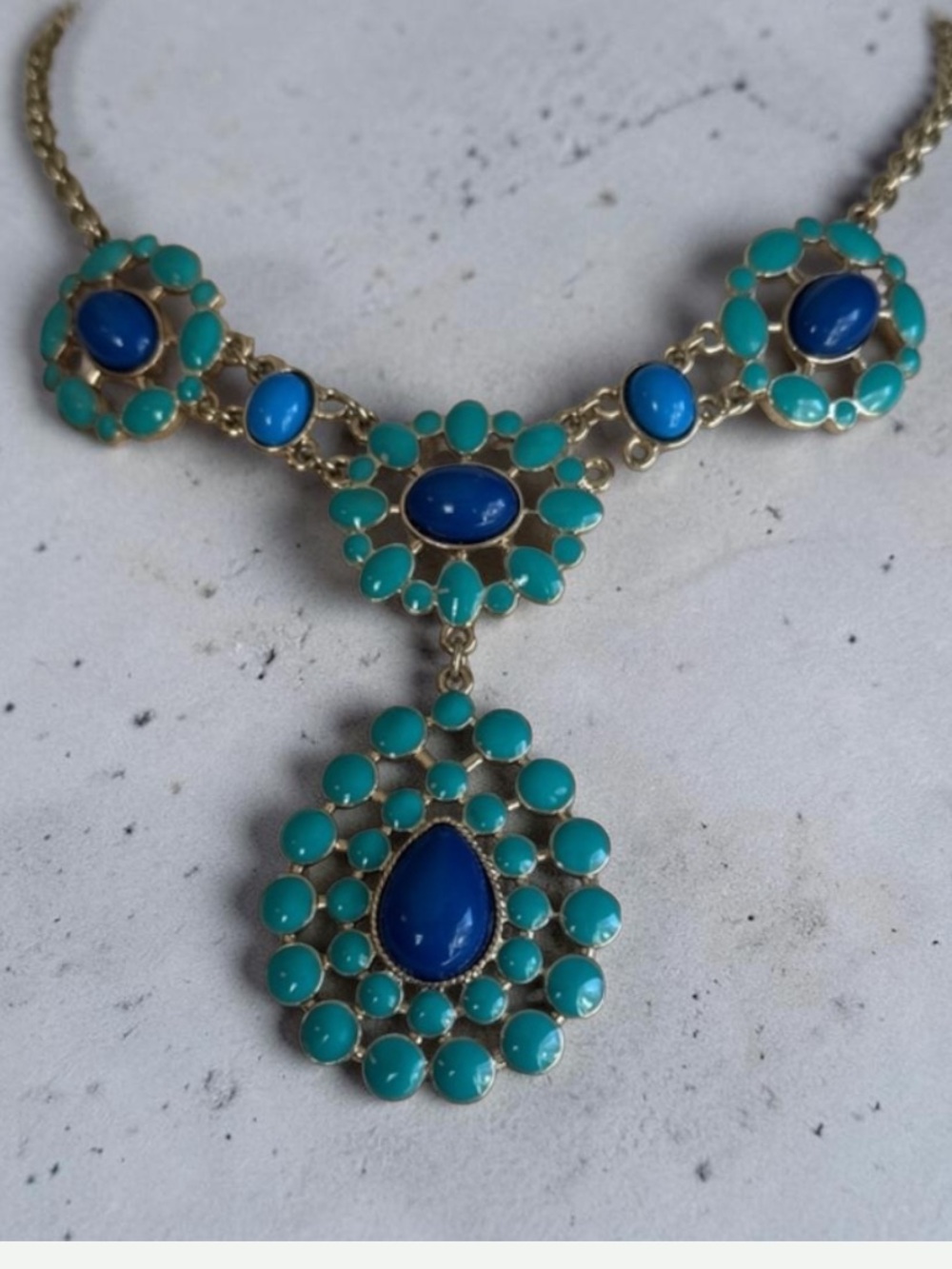 Stunning Teal & Cobalt Blue Statement Bib Necklace